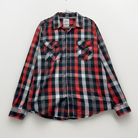 44mm Shirt Mens XL Black / Red Button Up Cotton Cowboy Legendary Work Western - Picture 1 of 14